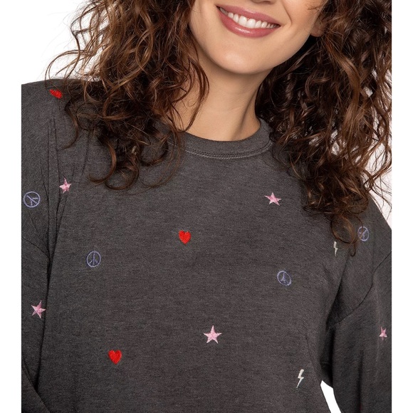 PJ Salvage Love Life Embroidered Fleece Pajamas Size Medium - Picture 2 of 5